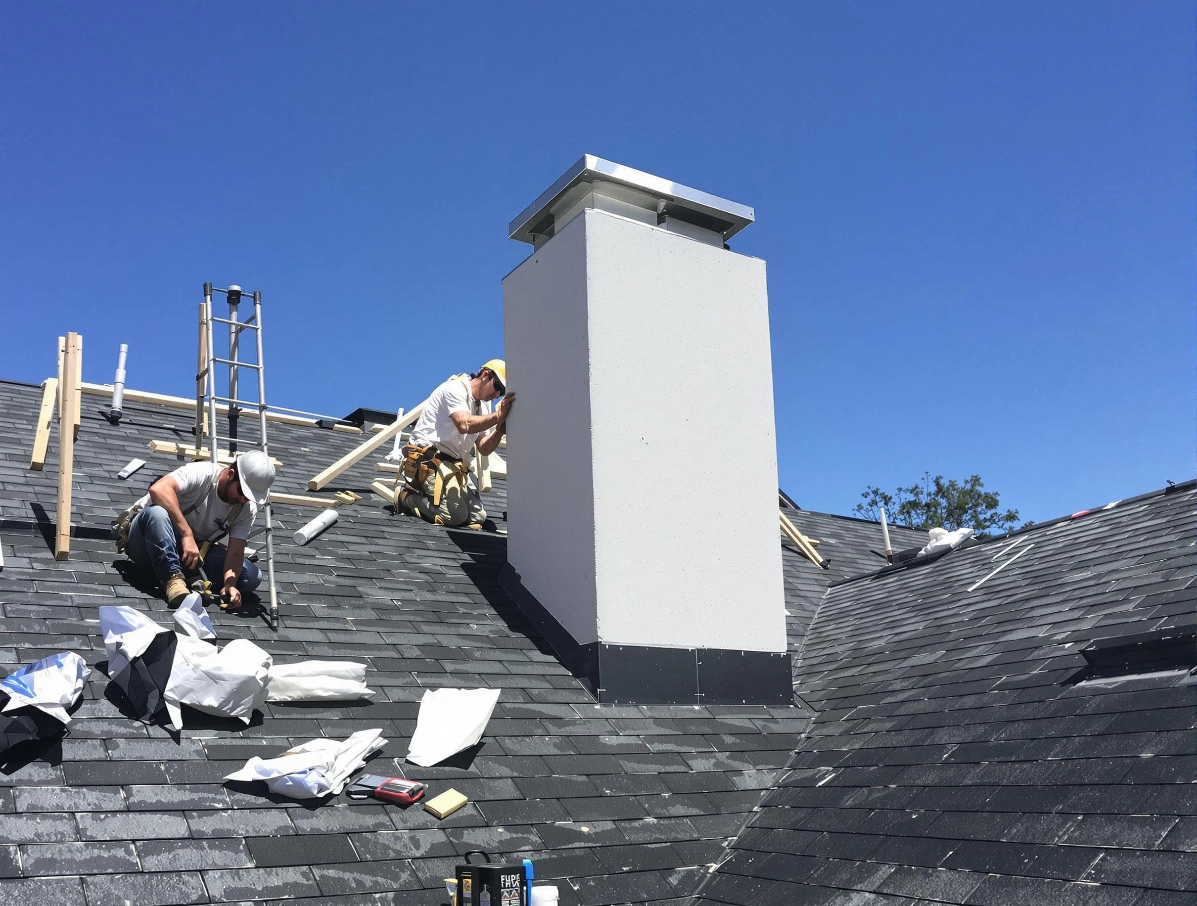 Milton Chimney Sweep crew installing a new chimney in Milton, MA