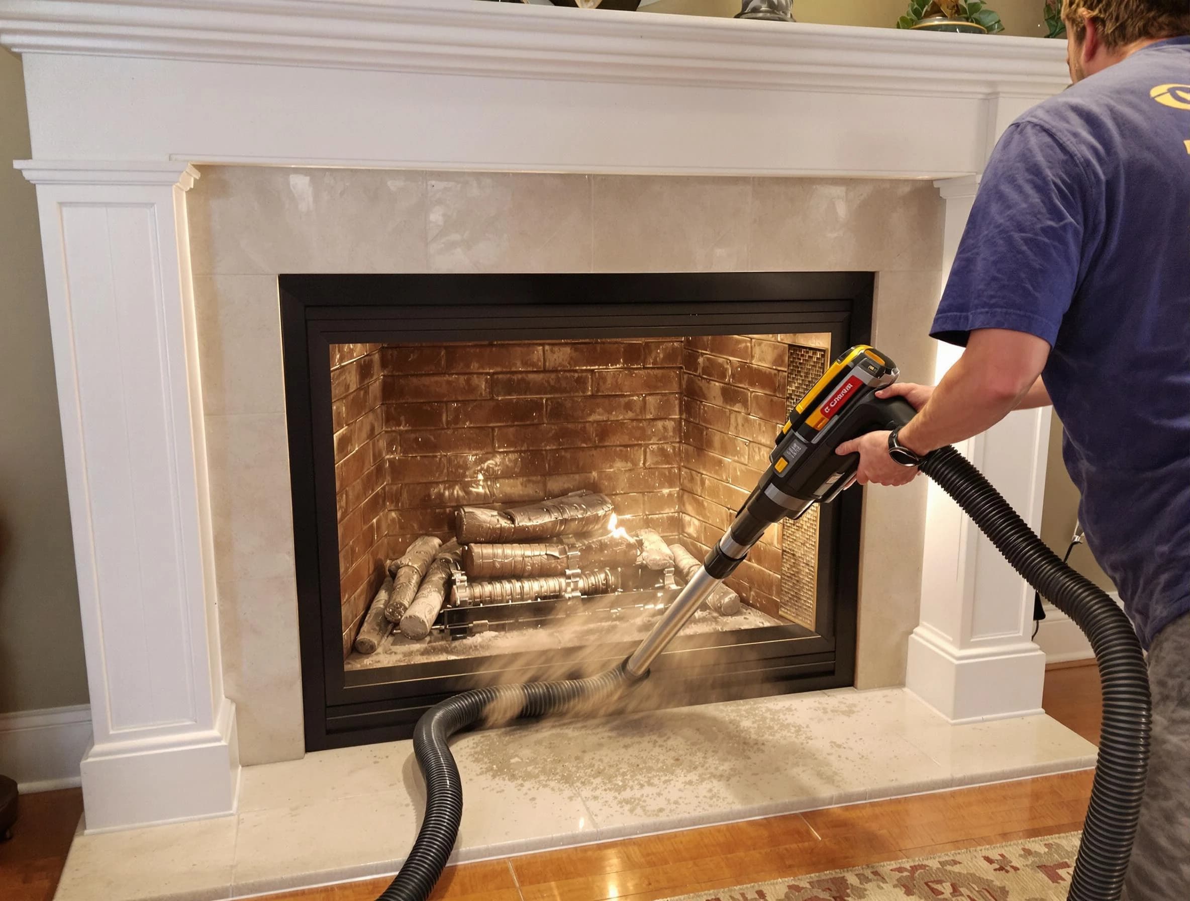 Fireplace cleaning performed by Milton Chimney Sweep in Milton, MA