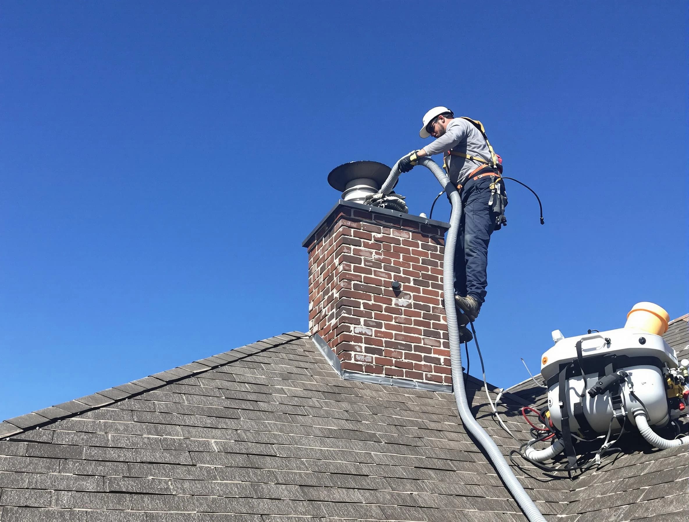 Dedicated Milton Chimney Sweep team member cleaning a chimney in Milton, MA