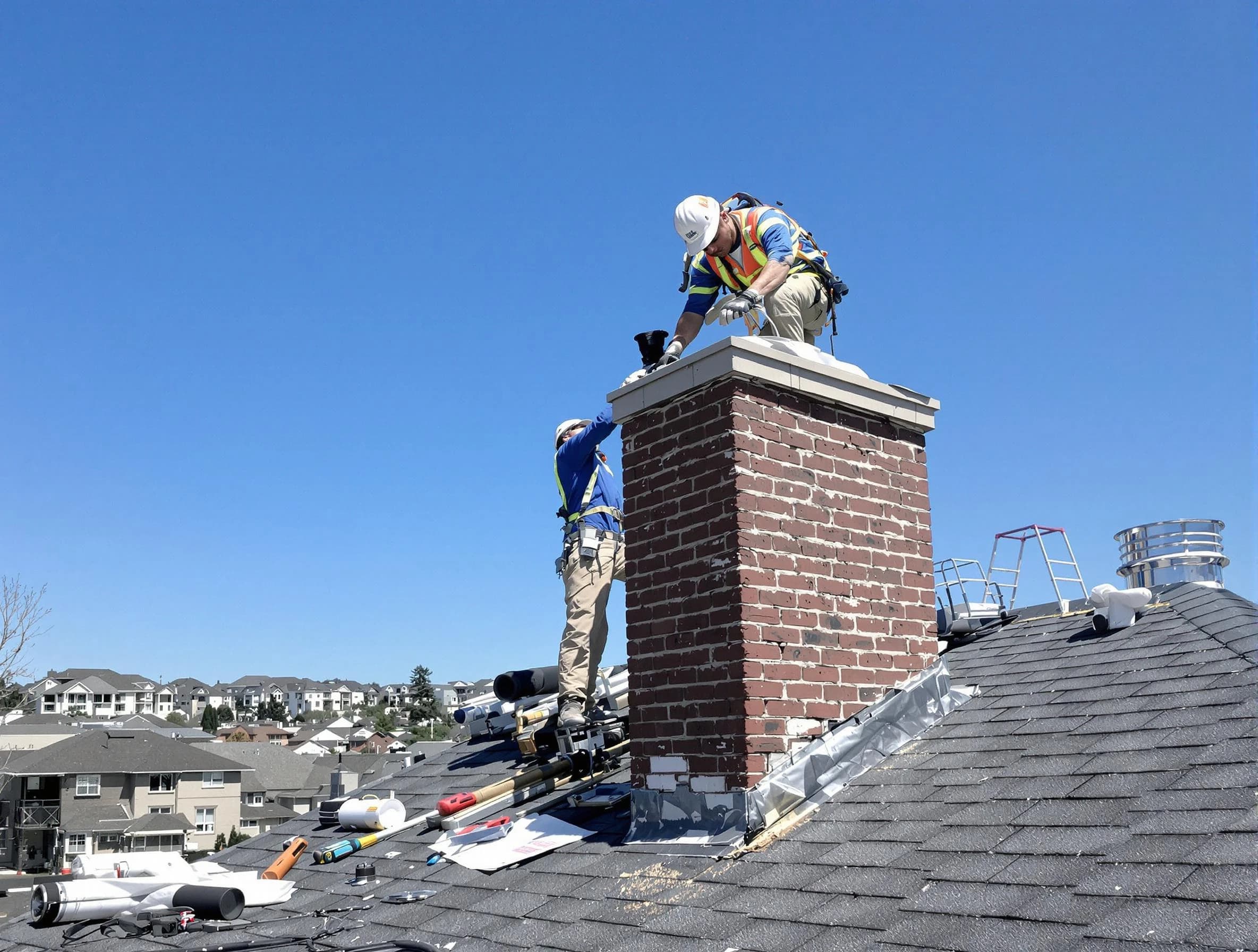 Milton Chimney Sweep repairing a chimney crown in Milton, MA