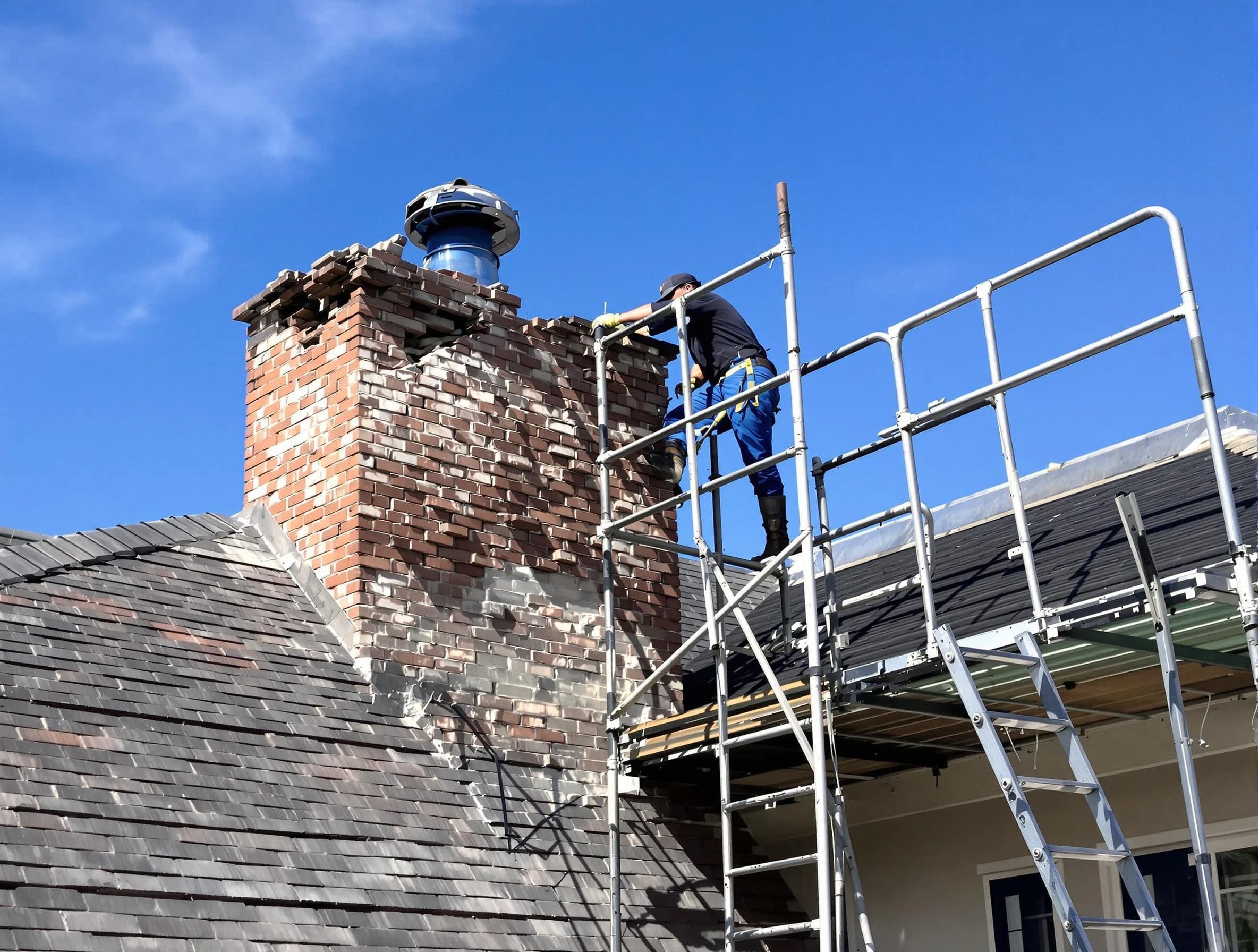Rebuilding a chimney structure by Milton Chimney Sweep in Milton, MA