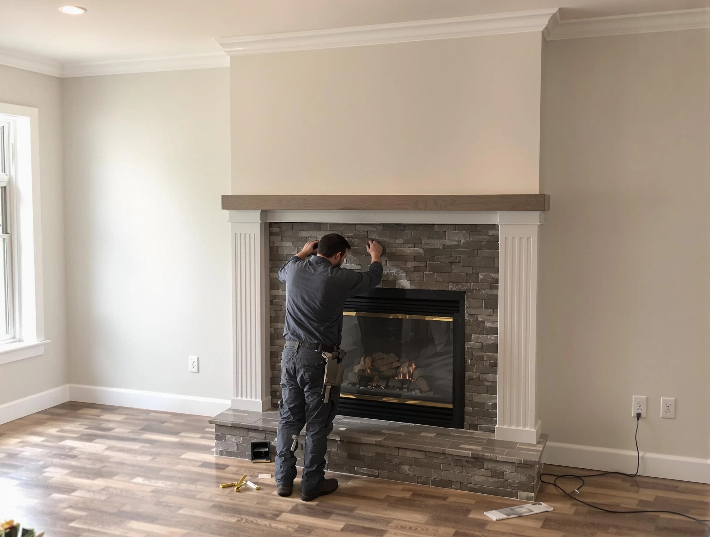 Milton Chimney Sweep finishing a custom fireplace install in Milton, MA