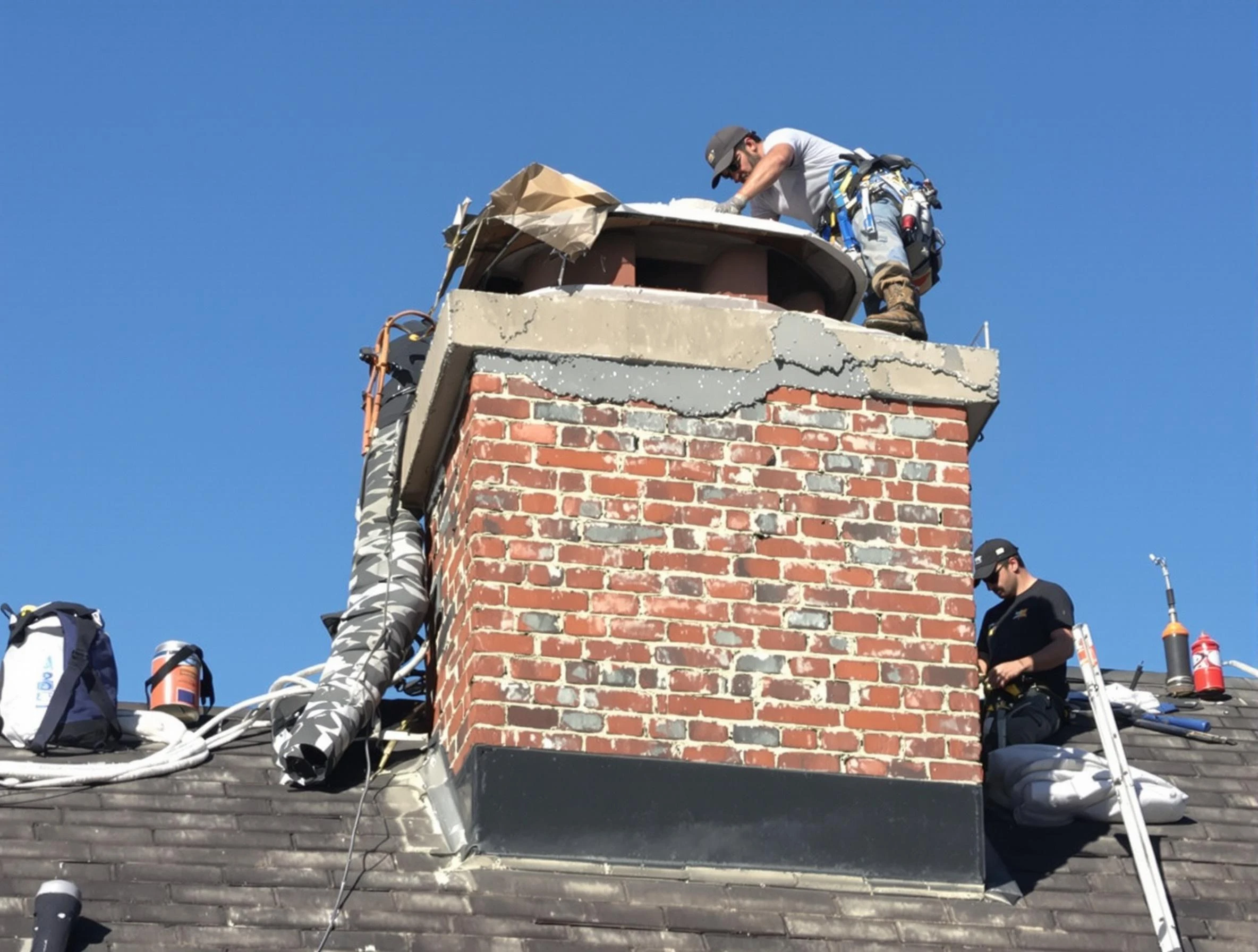 Milton Chimney Sweep installing a custom chimney crown in Milton, MA
