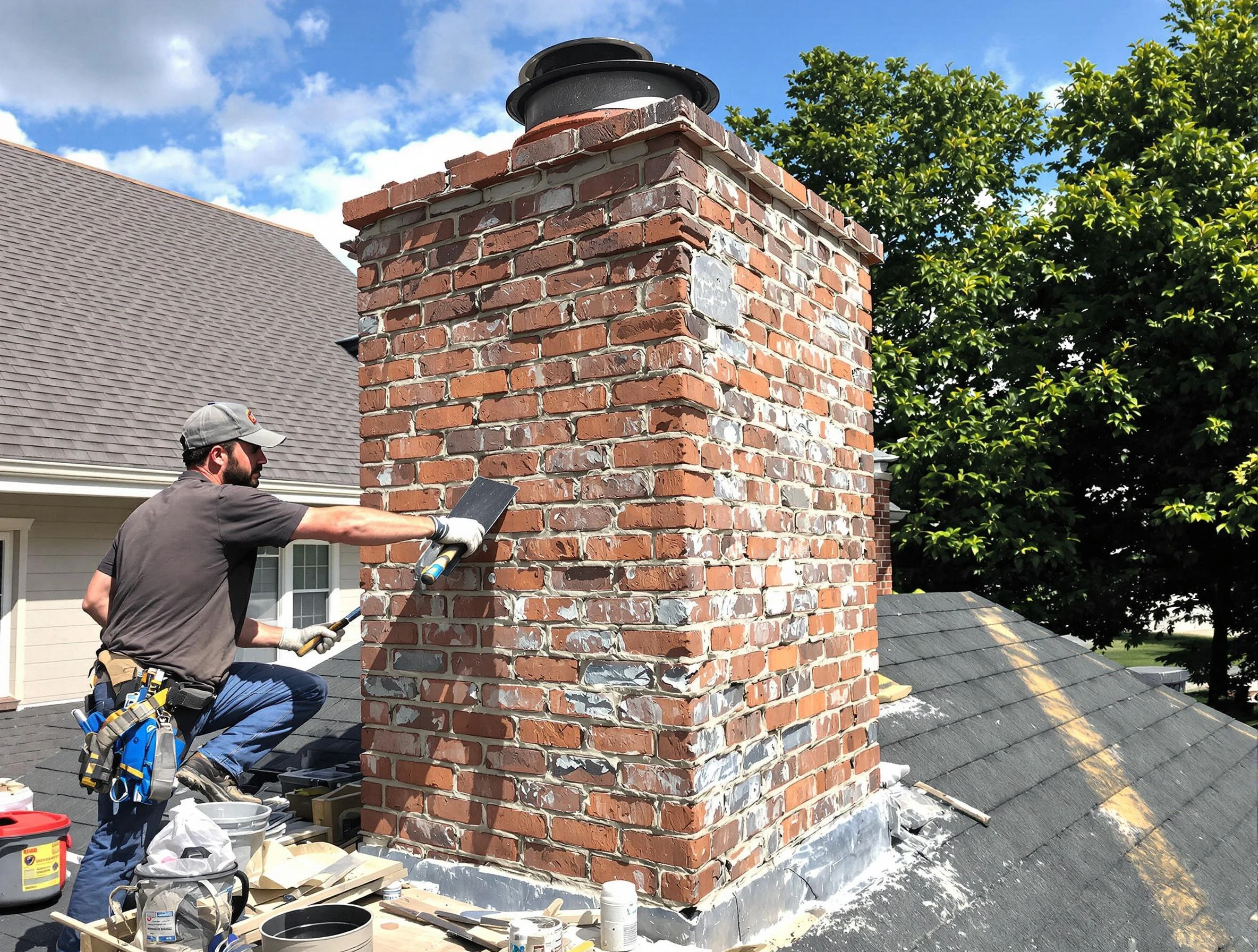 Completed chimney rebuild by Milton Chimney Sweep in Milton, MA