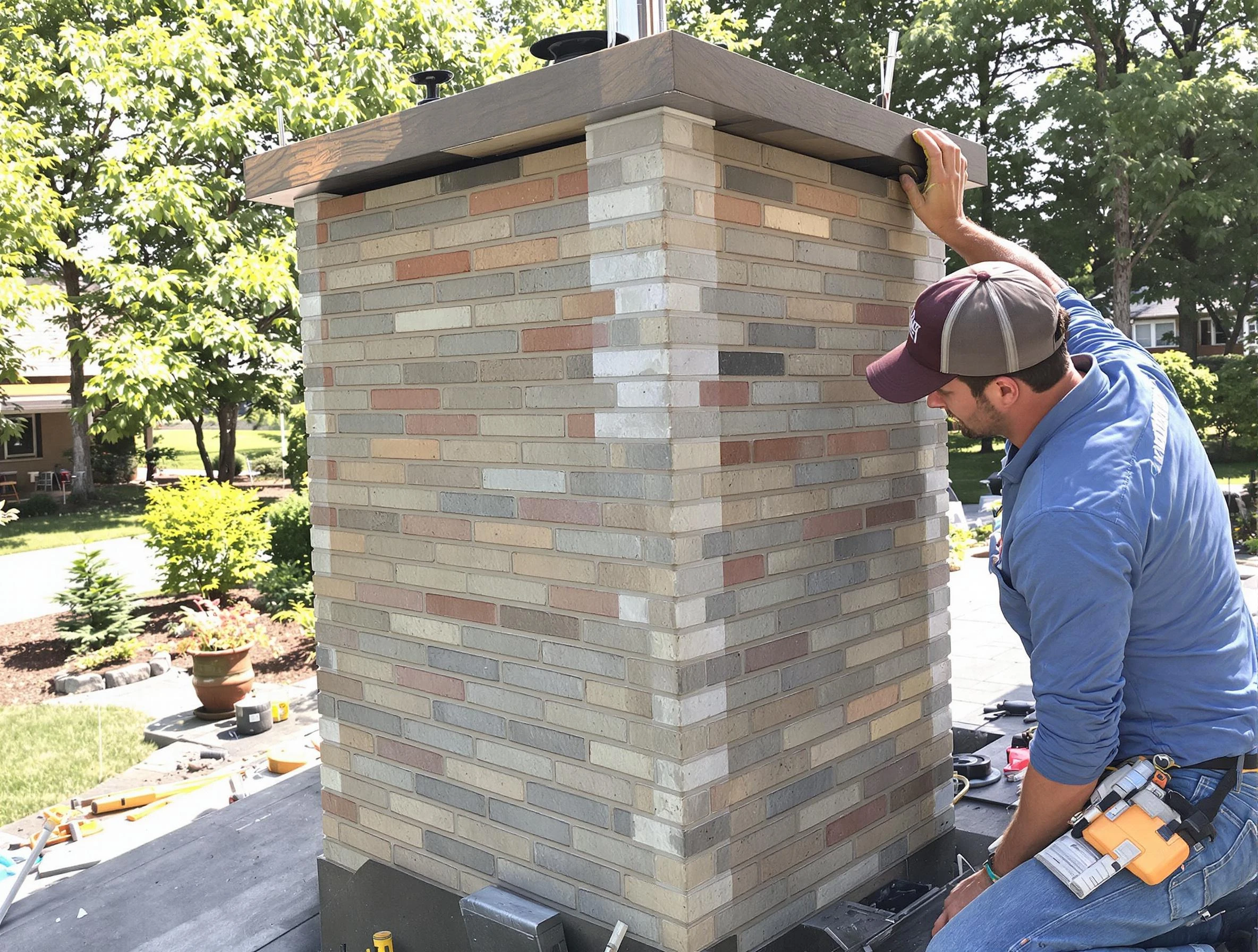 Milton Chimney Sweep completing a modern chimney remodel in Milton, MA