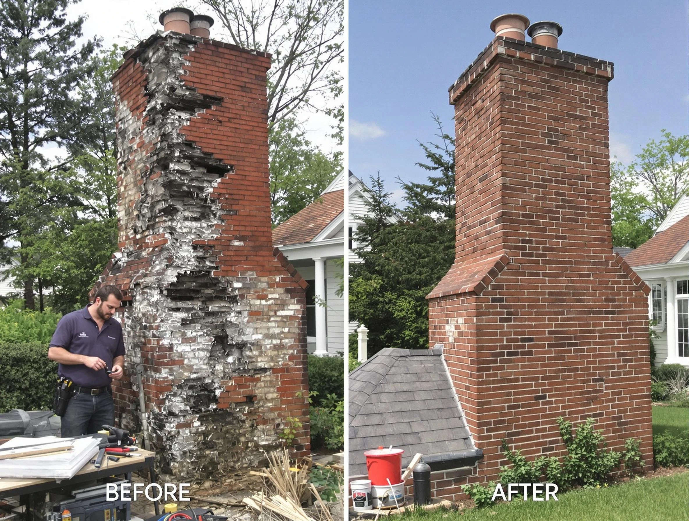 Milton Chimney Sweep performing a full chimney restoration in Milton, MA